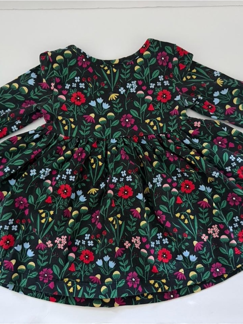 Hanna Andersson Black Floral Long-Sleeve Dress Top with Multicolor Flowers 2T